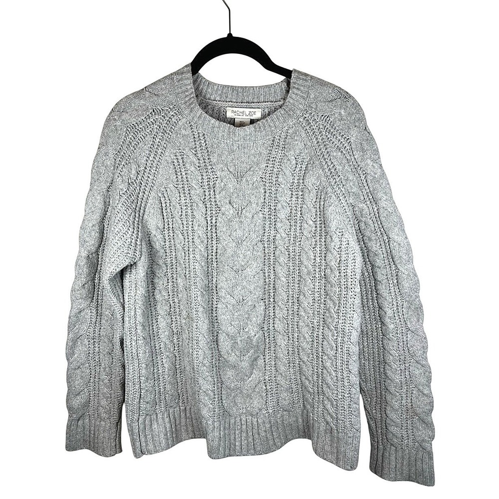 RACHEL ZOE Heather Grey Chunky Cable Knit Crewneck Sweater SM